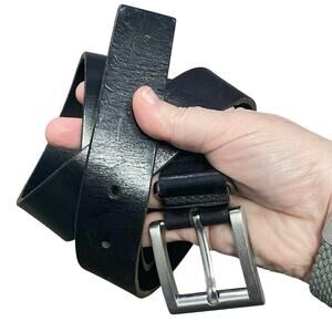 Express Men’s Black Genuine Leather Belt Size 40 Silver Buckle Made in England